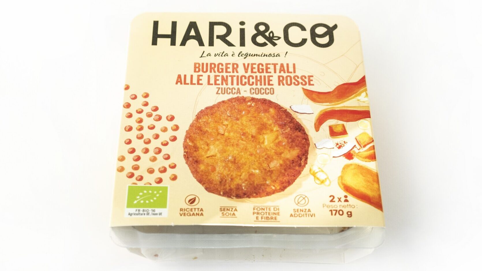 Burger vegetali bio alle lenticchie rosse con zucca e cocco di Hari&Co